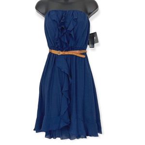 By & By Navy Blue Ruffled Strapless Mini Dress Size Small NWT
